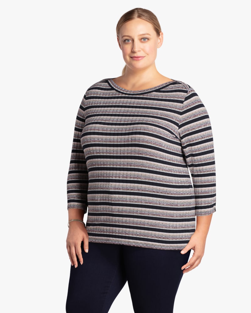 Front of plus size Alexa Striped Ribbed Top by Rafaella | Dia&Co | dia_product_style_image_id:118323